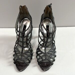 Nina Size MEDINA Silver Baby Glitter Heels Strappy Sandals Size 8